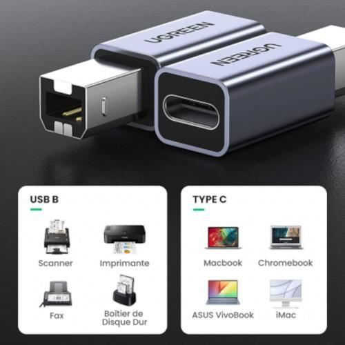 Adaptateur Imprimante USB 2.0 - UGREEN - Mâle vers Type C Femelle - Blanc - Connecteur USB - Imprimante