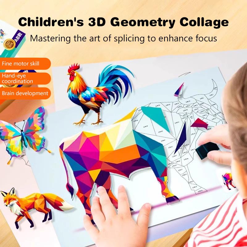 1 Set Diy Paste Material Kit Paper 3D Geometric Sticker Books Handmade Educational Toys Car Animals Sticker Book For Children