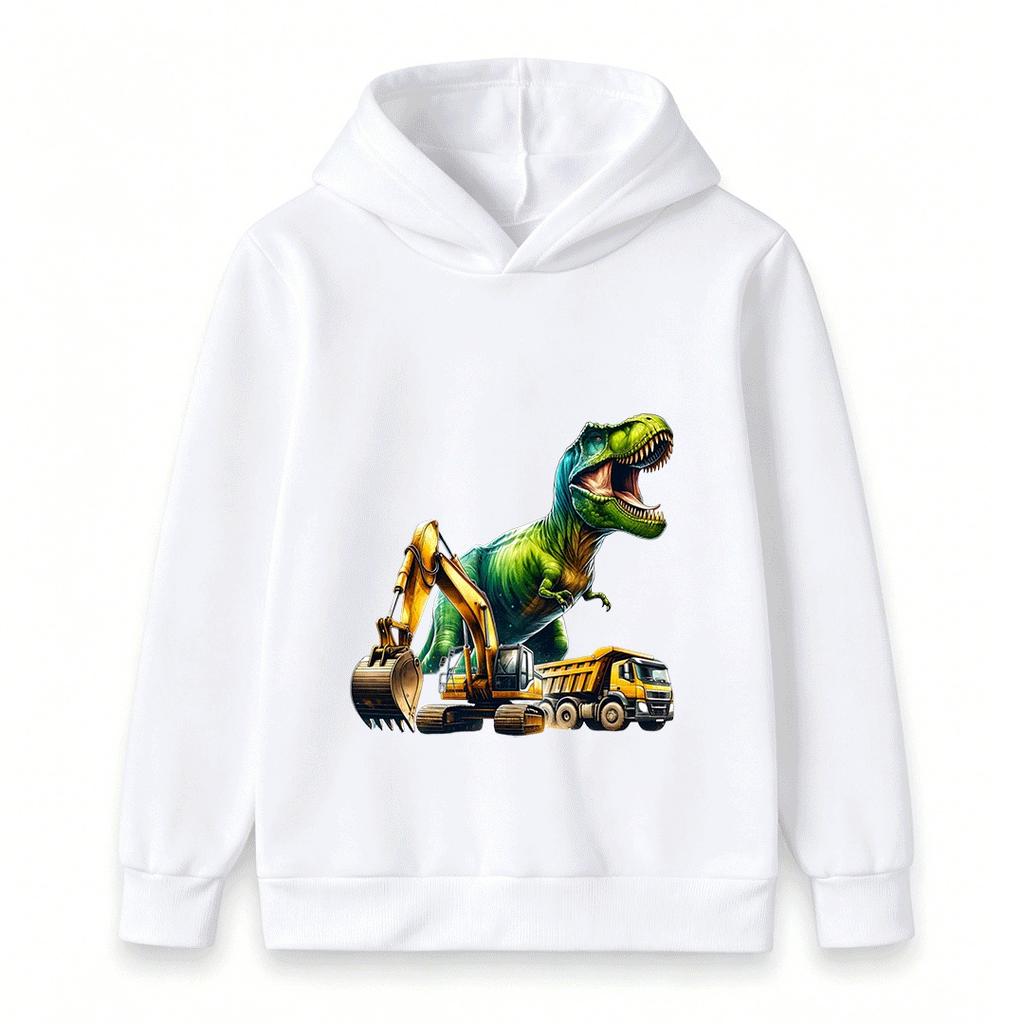 Kids Boys Girls Hoodie Sweatshirt Cool T-Rex Dinosaur Excavator Dump Truck Print Casual Pullover Hooded Tops for Construction Dino Fans