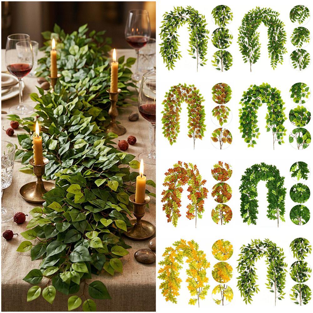 Multicolor Ficus Elastica Artificial Leaves Garland 170cm Leangth Table Running Simulation Leaf Vine 3D Leaf Photo Props