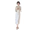 Fashion Improvement New Chinese Long Inverted Long-sleeved Cheongsam Autumn and Winter New Loose Version Daily Wear Cheongsam
