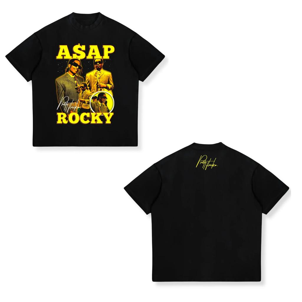 Hip Pop Tops New ASAP ROCKY Shortsleeved High Street Unisex Women Gothic Tees AAP Portrait Loose Casual Harajuku Tops Unisex