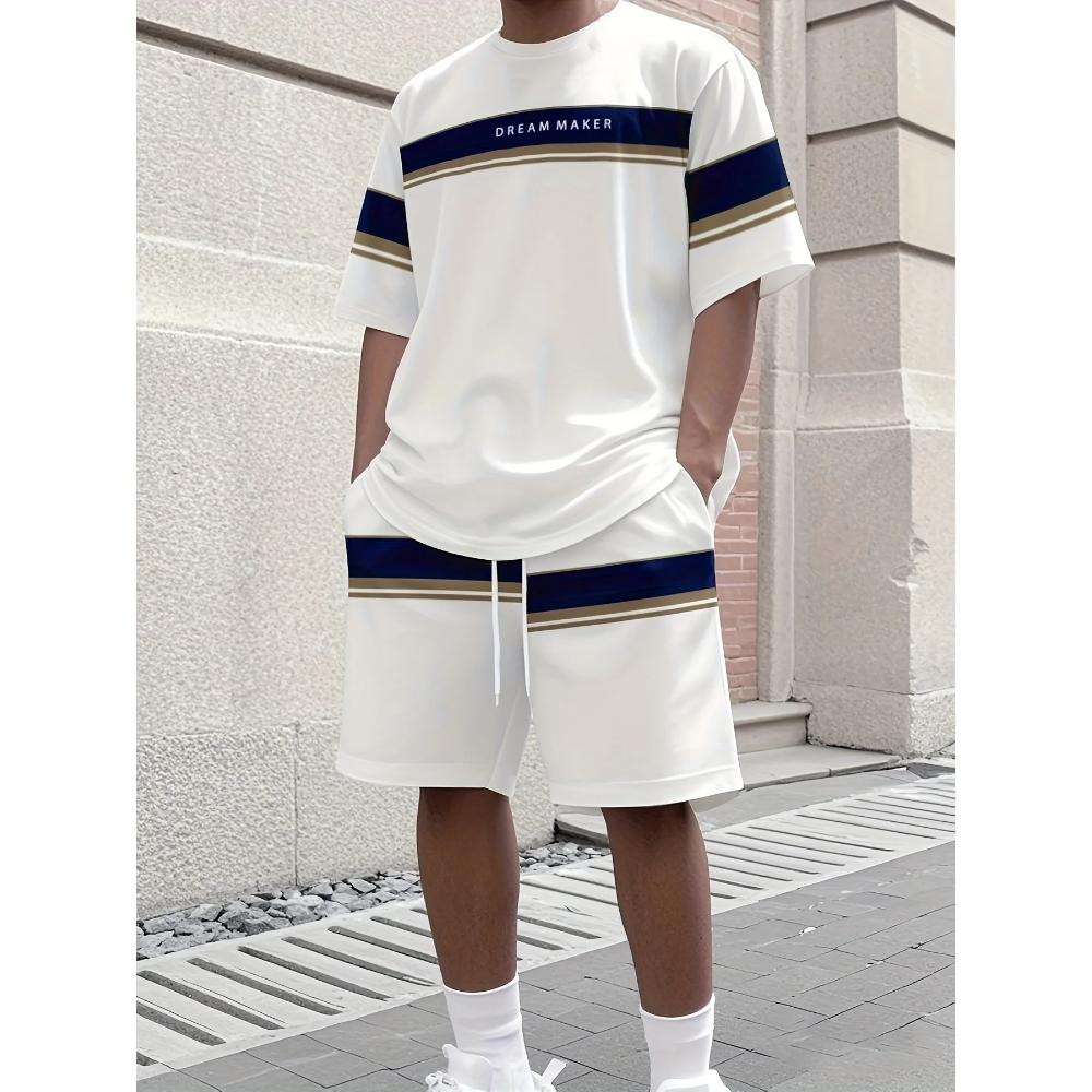 Men's Digital Stripe Print Comfortable Sports Suit Loose Fashion Unisex Sports Clothing