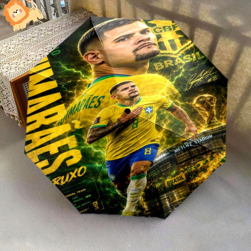 1 PC Automatic Folding Umbrella - Brazil National Football Team Pattern, Portable & Foldable Design with 8 Ribs, Christmas Birthday Gifts