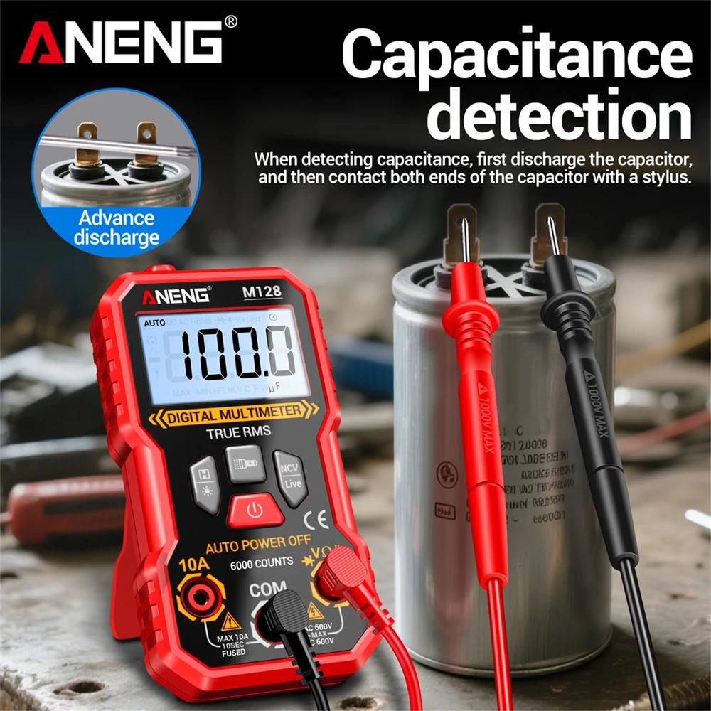 New Multifunction Mini Multimeter ANENG M128 6000 Count AC/DC Voltage Current Resistance Capacitor NCV Voltage Induction Tester Tool Electrical Tools
