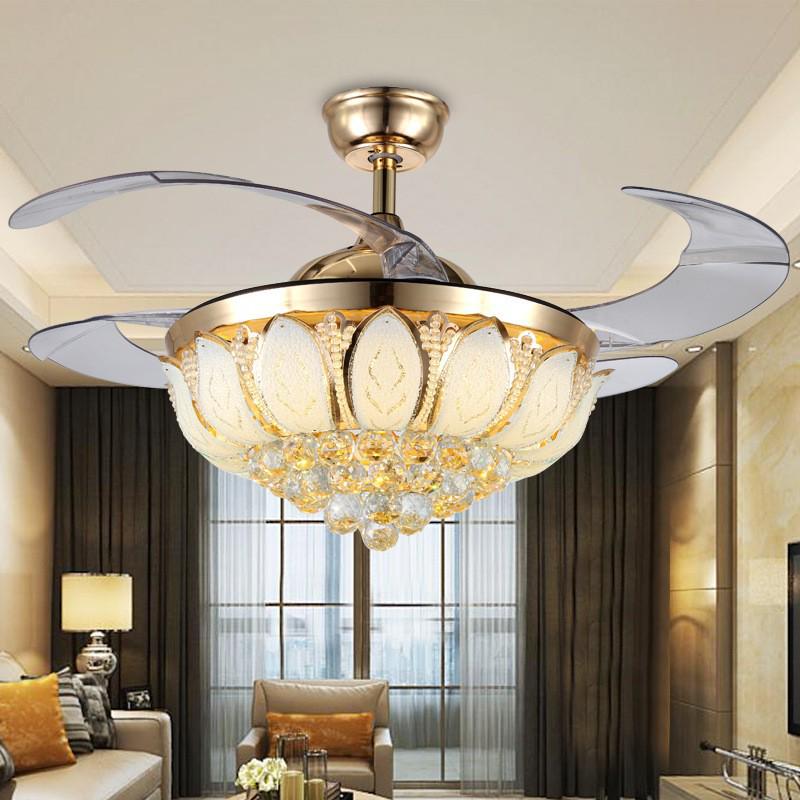 European Crystal Ceiling Fan Chandelier: Luxury Invisible Fan for Bedroom, Dining, or Living Room