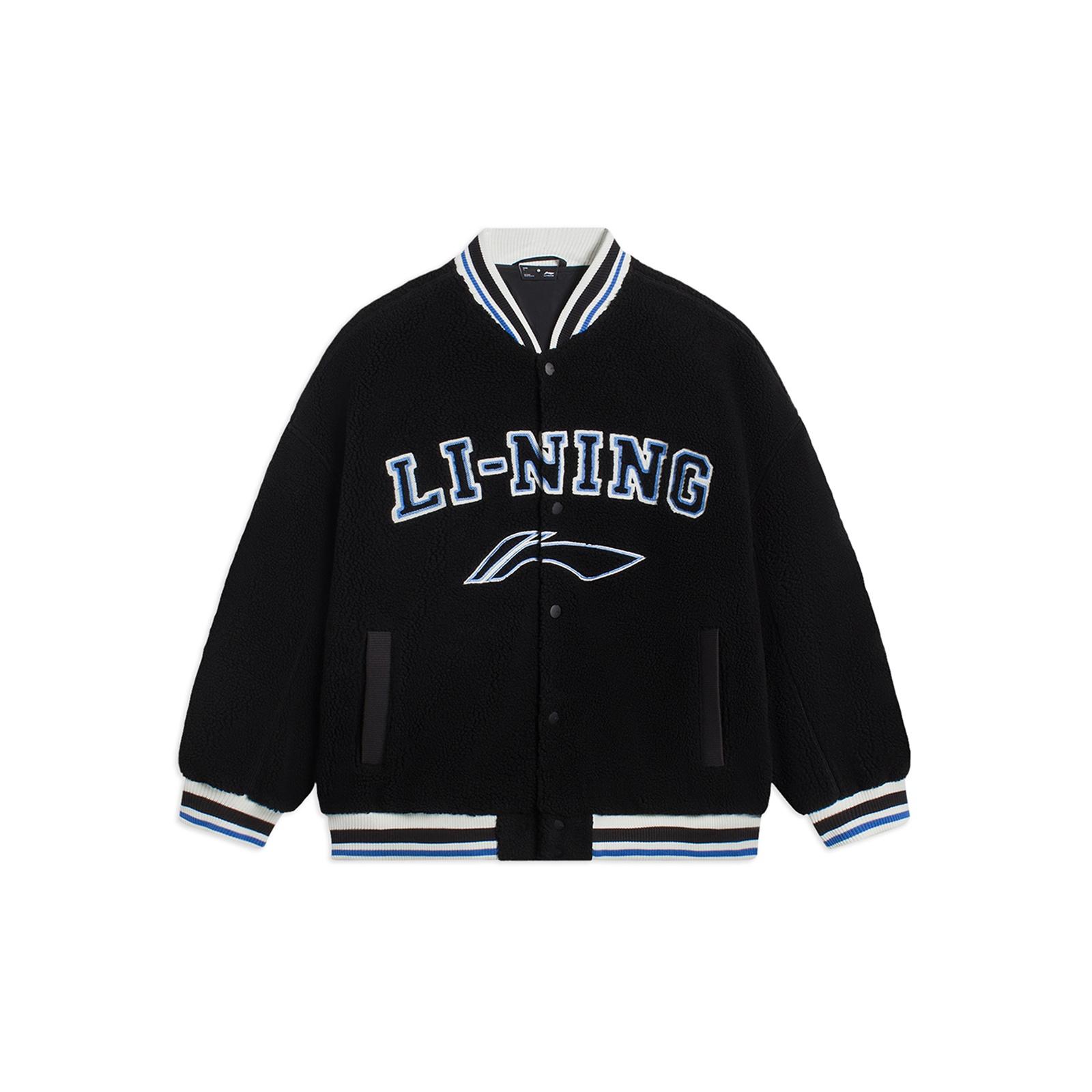 Li-Ning Logo Polar Fleece Baseball Jacket Black Blue Men s AFDSD31-3 L