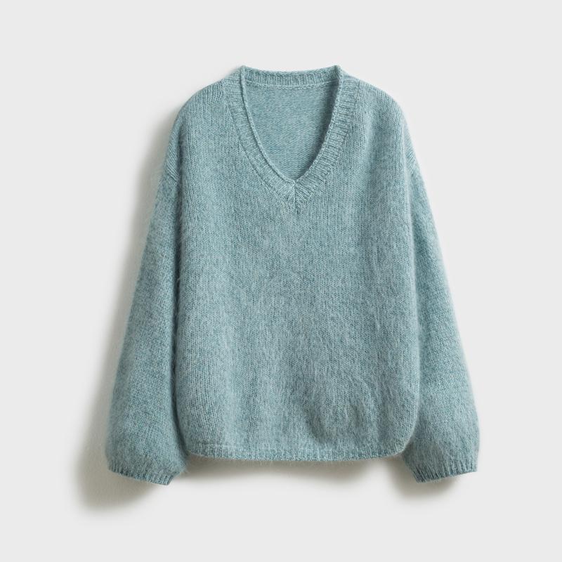 Retro V-Neck Lambswool Cashmere Bouclé Sweater
