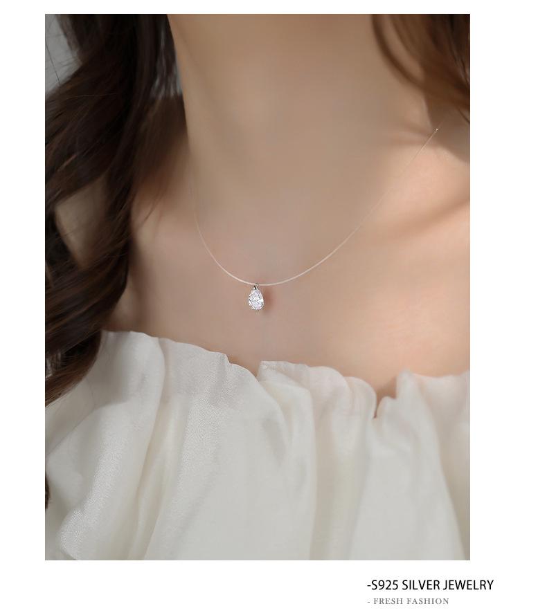 S925 Mermaid's Tears Necklace: Elegant Zircon Pendant on Invisible Fishing Line with Simple Luxury Clavicle Chain for Women