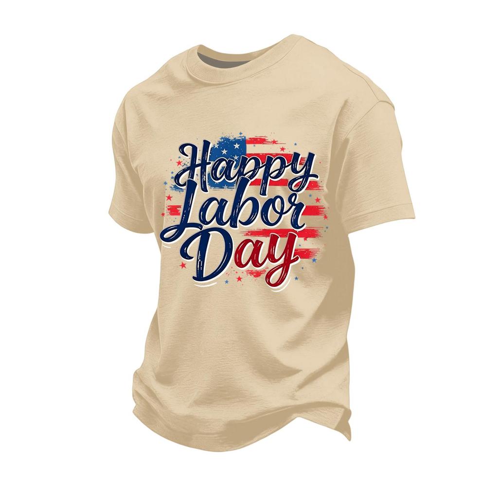 Men's Loose Fit Casual Short Sleeve T Shirt Labor Day Graphic Print Crew Neck Comfortable Top for Everyday Wear