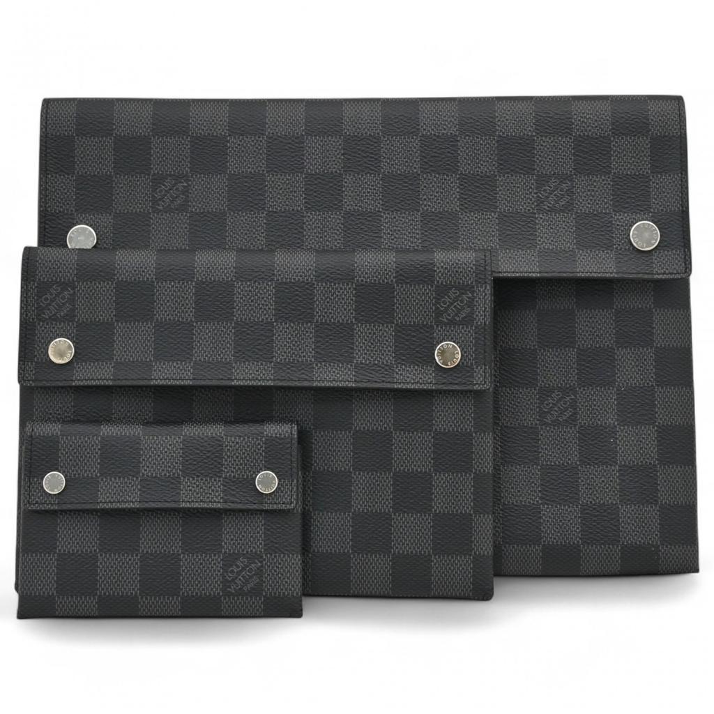 Auth LOUIS VUITTON Damier Graphite Alpha Triple Pouch Lv7165cc