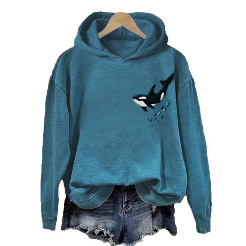 Womens Casual Hooded Sweatshirt With 3D Printed Graphic Long Sleeve Loose Fit Pullover