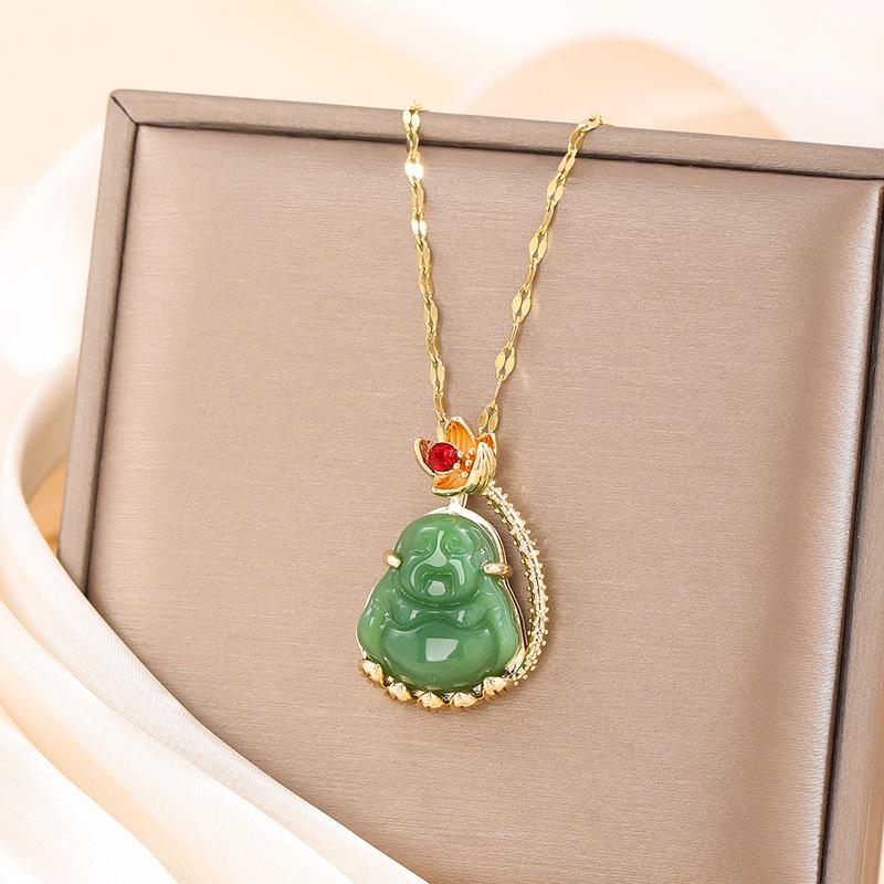 Popular European and American hip-hop style Buddha pendant jewelry female, synthetic zircon exquisite personalized portrait necklace
