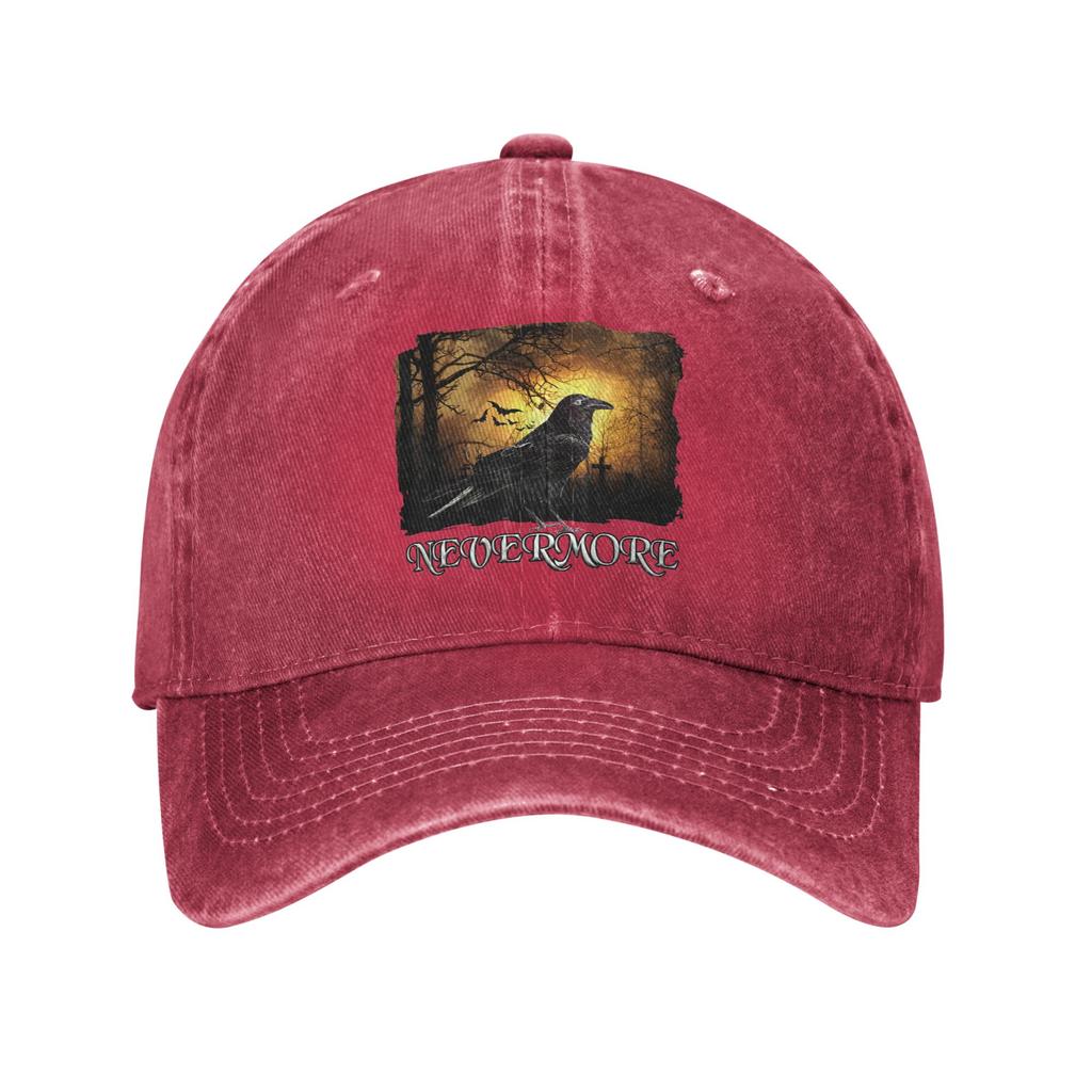 Scary Nevermore Raven Edgar Allan Poe Baseball Caps Distressed Washed Poet Snapback Cap Unisex Women Outdoor Travel Adjustable Hat