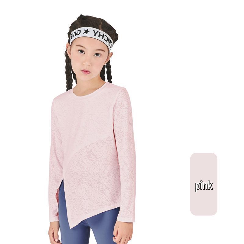 

2023 Быстросохнущий пуловер с длинным рукавом для девочек, повседневный топ для йоги Size 120 светло-розовый