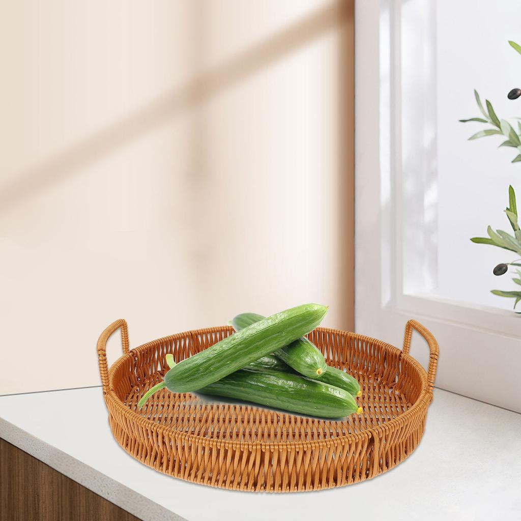 Imitation Rattan Aufbewahrungskorb Körbe Lebensmitteltablett Gewebt Obst Brot Couchtisch Fußhocker für Zuhause Weben Eisen