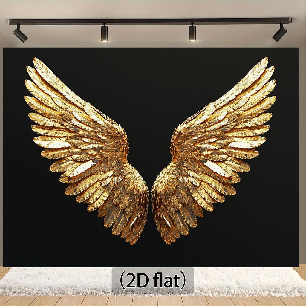 2D Banner 1 Piece, Golden Wings Photography Background Cloth, Luxurious Golden Feather Details, Extreme Style, Party Photos