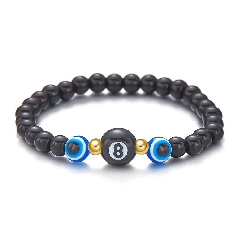 European-American Blue Evil Eye & Black Hematite 8mm Beaded Bracelet