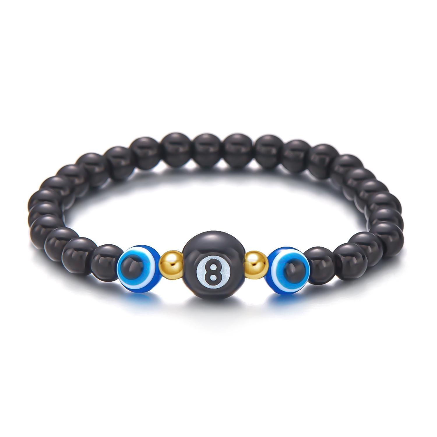 

European-American Blue Evil Eye & Black Hematite 8mm Beaded Bracelet