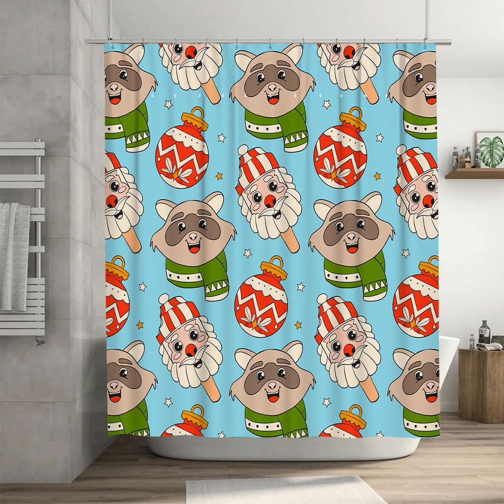 Weihnachts-Dekorative Duschvorhänge mit festlichem Weihnachtsmann-Rentier-Muster für die Heim-Badezimmer-Dekoration Blau Größe 180x240cm (6 Fuß