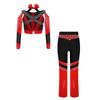 Girls Gymnastics Costume Long Sleeve Shiny Top Rhinestone Color Block Cross Back Flared Pants