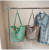 Women's Nylon Cartoon Puppy Embroidery Single Shoulder Tote Bag with Pendant, Striped Double-Sided Design