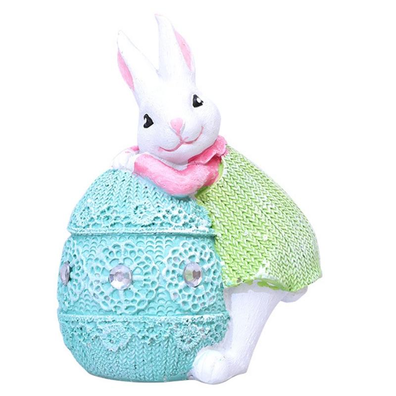 Hand Paint Resin Rabbit Figurine Desk Decoration With Unique Eggs Designs Rabbit Statues For Home Or Offices Space