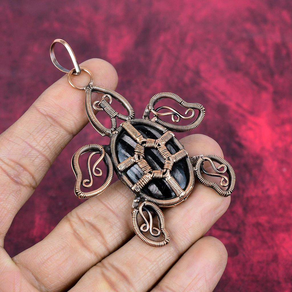 Hypersthene Pendant Copper Wire Wrapped Pendant Handmade Pendant Tortoise Copper Jewelry Gemstone Pendant Gifts for Women Wire Wrap Jewelry