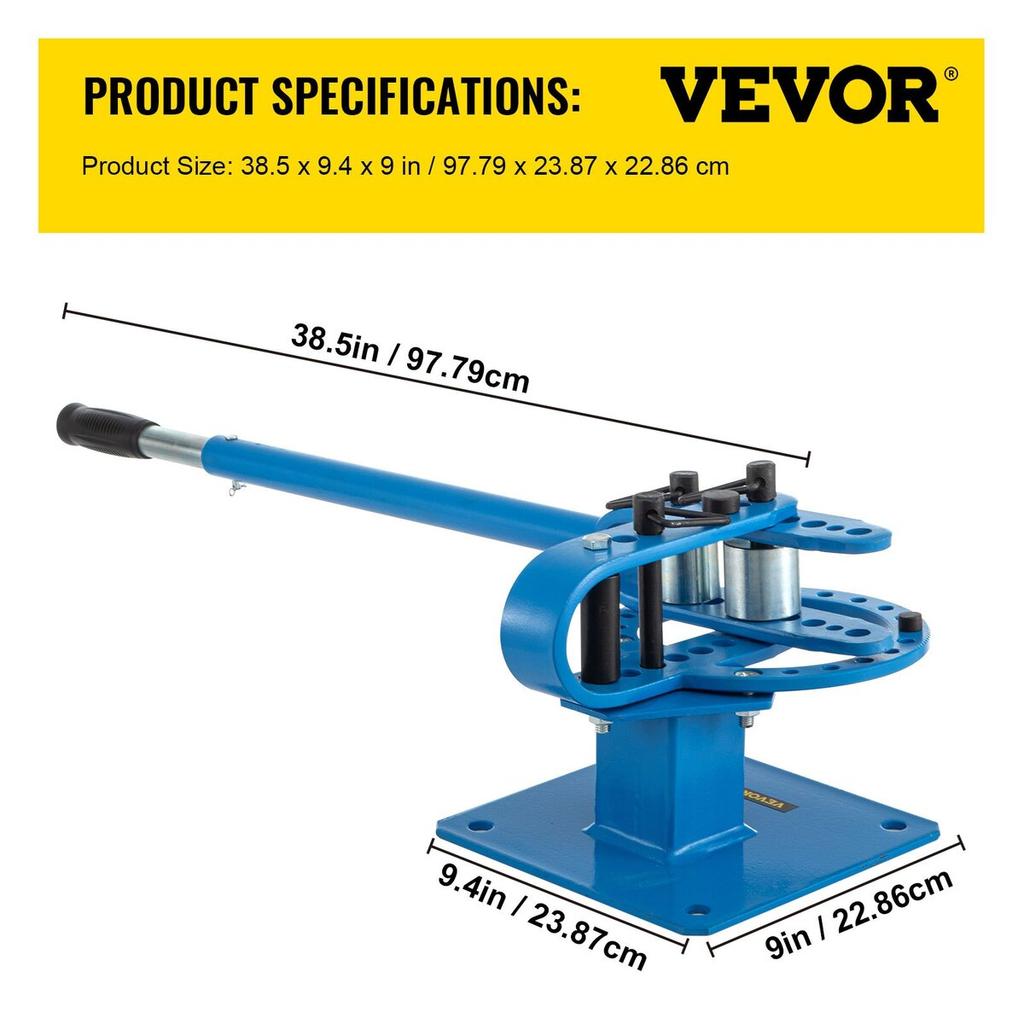 YP-9 Manual Bench Top Compact Bender Pipe Bending Machine 7 Dies 1-3inch Metal Fabrication Tube Rod Pipe Bender 44ft Mount Powdercoat Telescoping