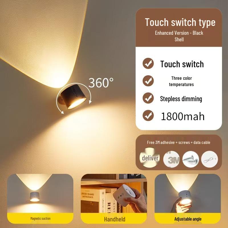 Rechargeable Wireless No-Drill Magnetic Bedside Reading Light with Remote Control