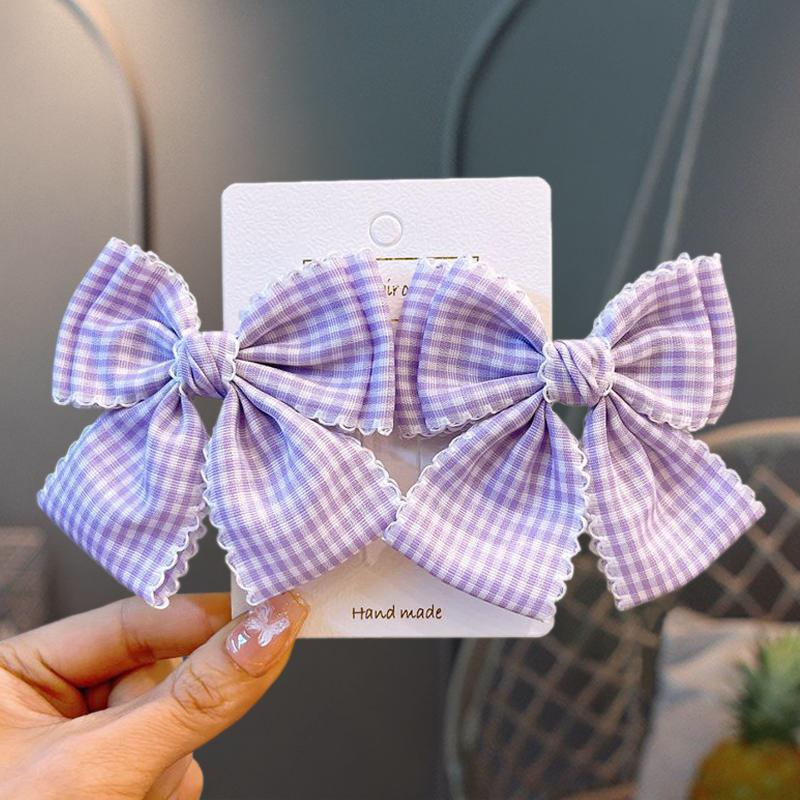 2 Pcs Plaid Lace Women's Hair Clips Bow Decor Cute Fashion Hairpins for Kids Girls Birthday Party Gifts