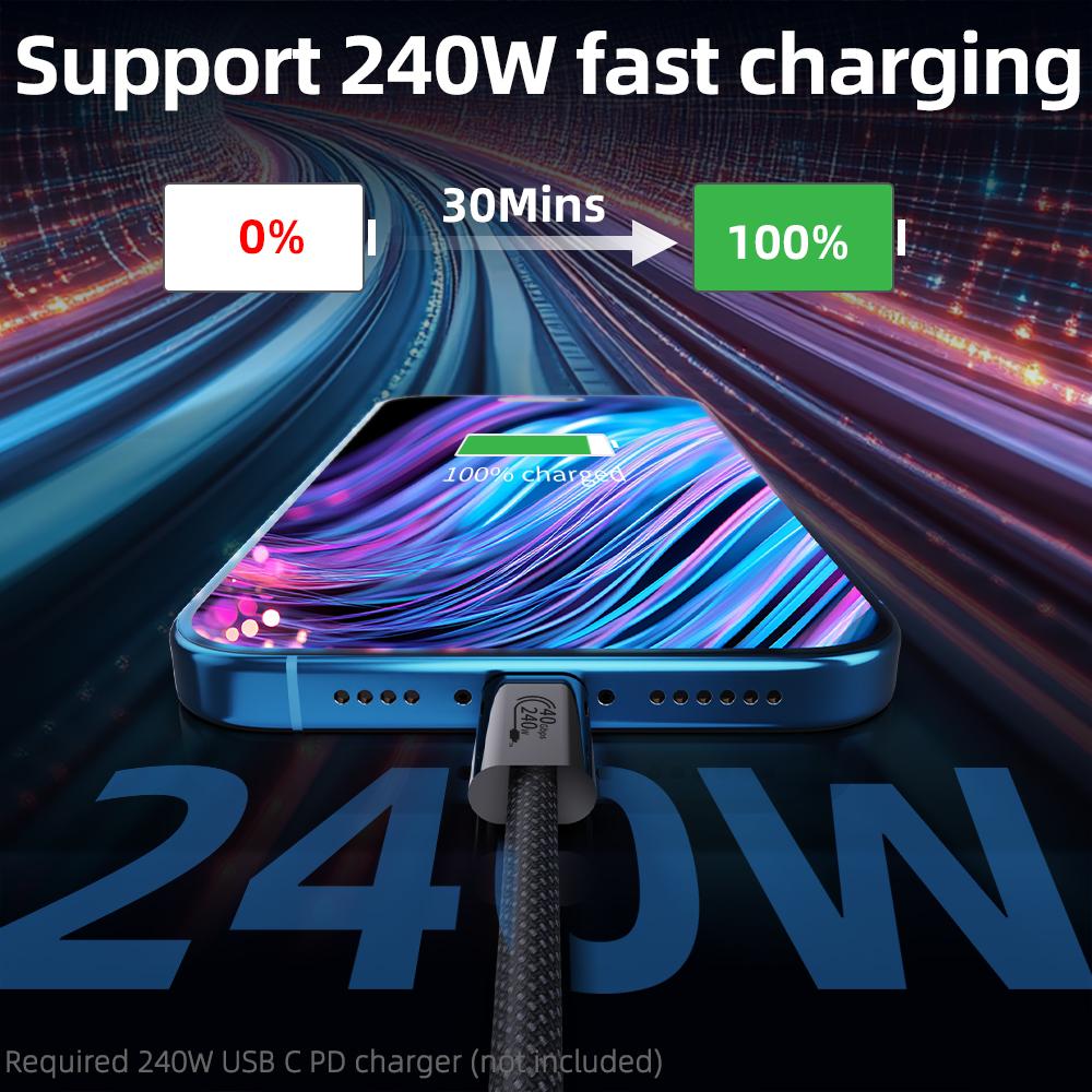 1m USB4 Type C Cable 240W PD Fast Charging 40Gbps High Speed Data Transfer Wire for Laptop/Phone