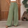 2026 Summer Casual Resort Trousers: Elastic Waist, Lace Patchwork, Solid Color, Wide Leg Pants