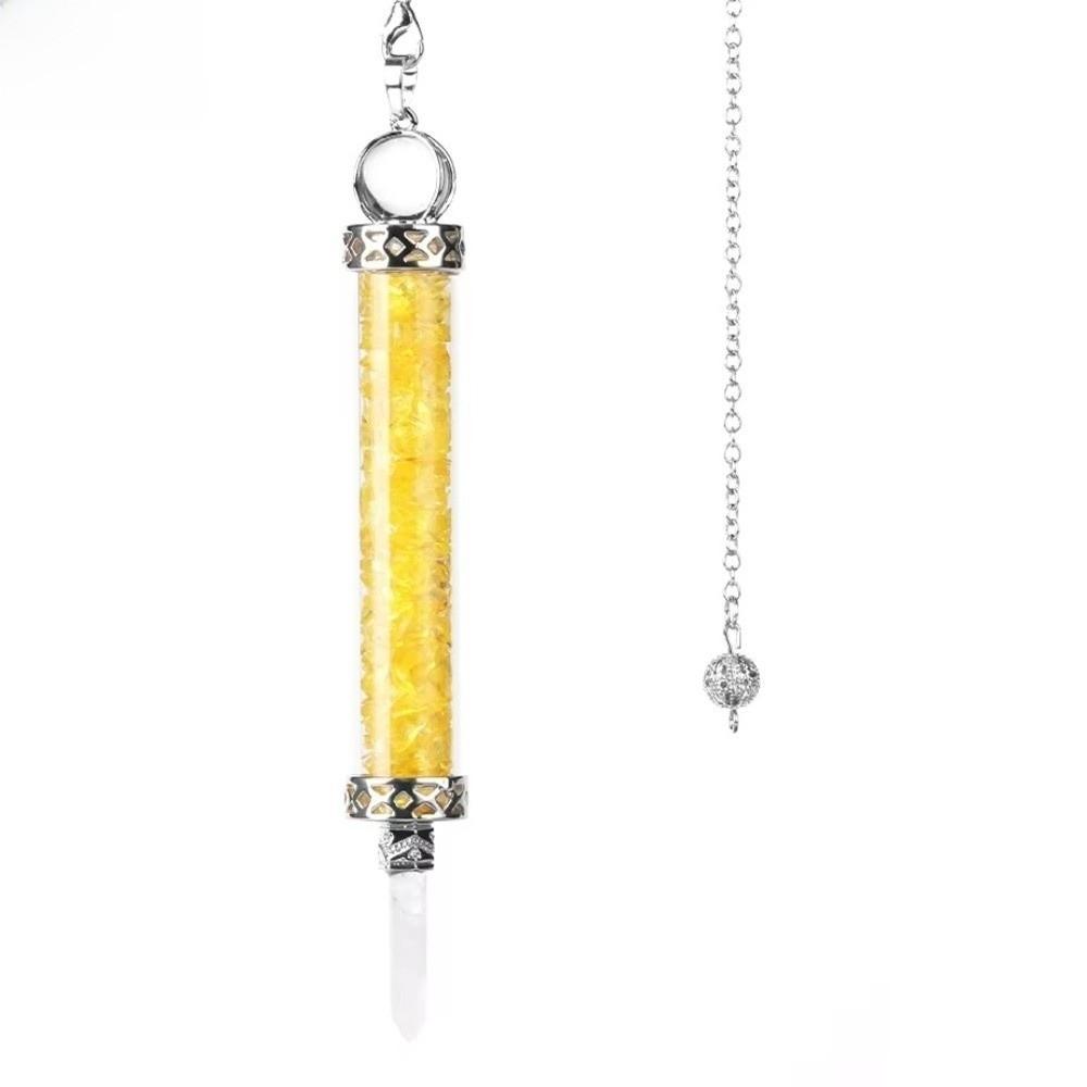 Crystal Stone Quartz Pendulum with Chain Pendant Design Wishing Bottle Pendulum Long Shape Clear Quartz Dowsing Pendulum