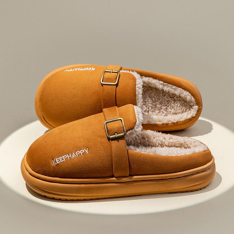Fashion Fashion Women Indoor Fluffy Slippers for Autumn and Winter Thick Sole Anti-Slip Light Weight Couples House Floor Cotton Shoes