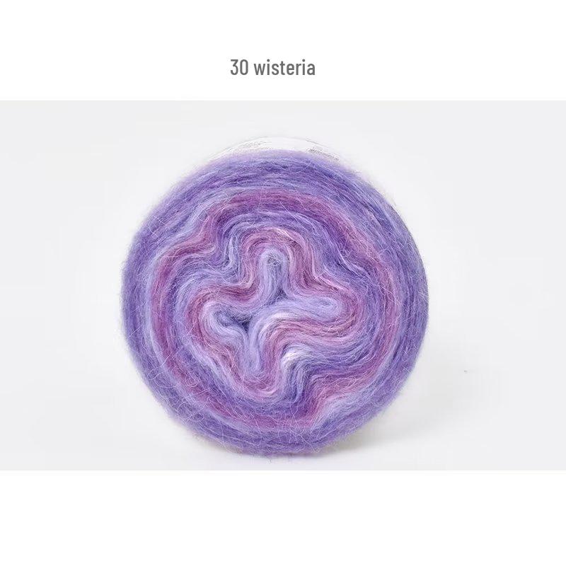 Hand-Dyed Gradient Rainbow Mohair Yarn - Fluffy, Soft, and Perfect for Knitting and DIY Projects.