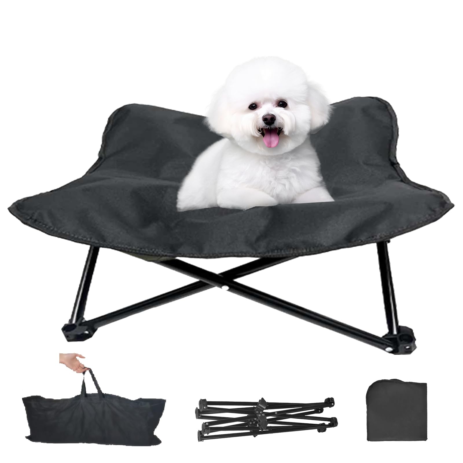 

Foldable Dog Bed with Washable Easy and Foldable for Outdoor and Outings Cushion, Assembly, Portable, Activities, Camping, (70x70cm) чёрный