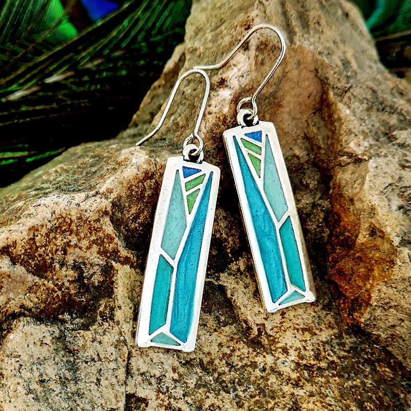 925 Retro Thai Silver Opal Earrings: Handmade European & American Style Colorful Mosaic Design