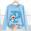 Doraemon Long Sleeve for Women Cartoon A-Z Letter Clothing Caftan Anime Clothes Blue Round Collar Blouse Gift