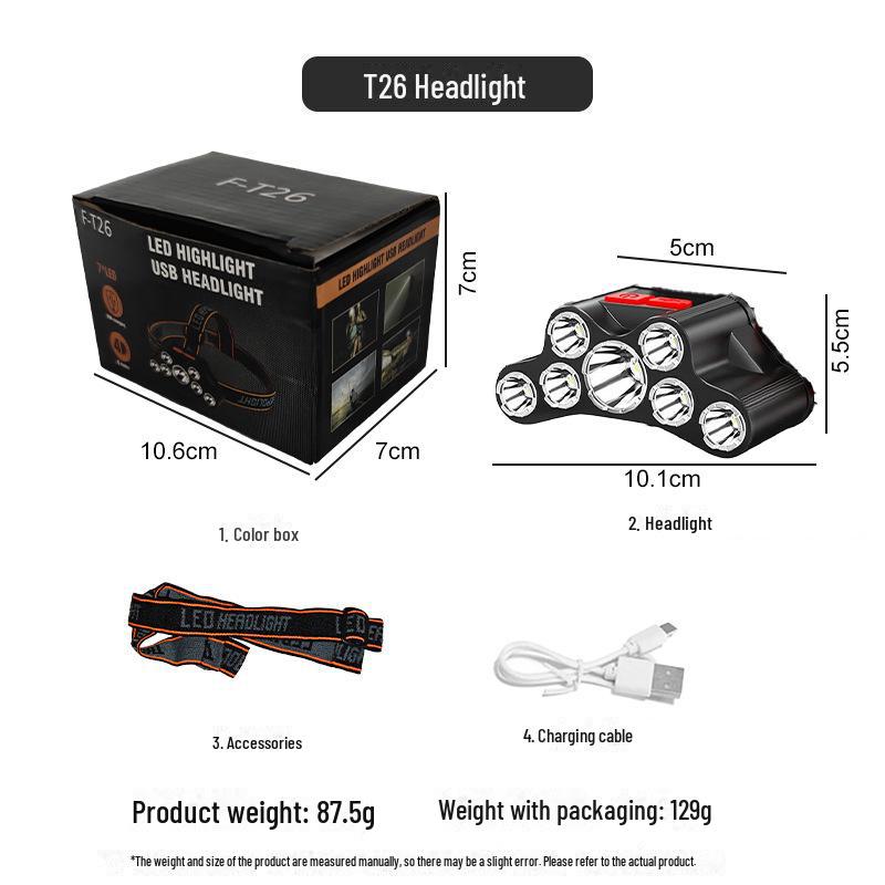 

Перезаряжаемый водонепроницаемый налобный фонарь на 5 светодиодов: Супер яркий, портативный для наружного освещения и рыбалки