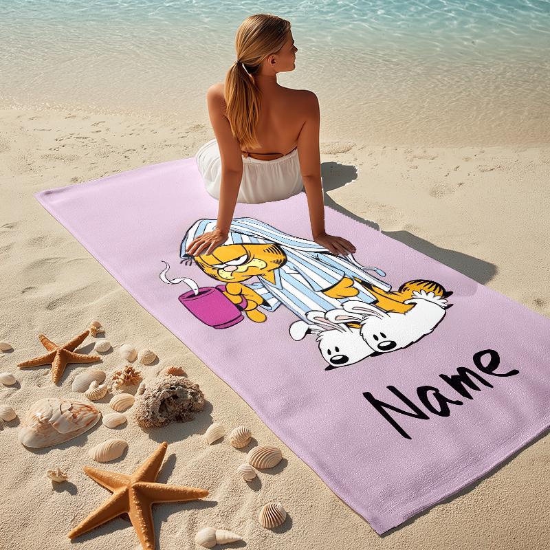 Custom Name Garfield Hug Stylish Digital Printing Beach Towel Quick‑Drying Absorbent Blanket for Beach Pool Gym Travel