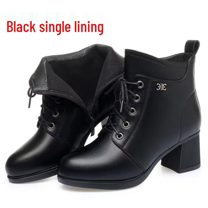 Martin-Stiefel aus weichem Leder für Damen mit hohem Absatz – wasserdichtes Plateau für Herbst/Winter, Plus-Samt, dicker Absatz, kurzer Stil.