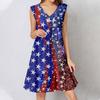 Womens Summer Dress Sleeveless V Neck  Independence Day Flag Print Short Dresses Fashion Casual Flowy Boho Ruffle A Line Swing Sundress