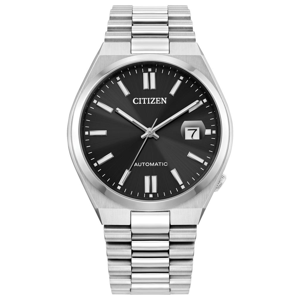 Citizen Automatic Tsuyosa Sports Luxury Stainless Black Three Date Power Reserve 5 Classic Style Men's Watch, Silver-Tone Steel, Dial, Hands, Display,