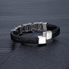 Punk Men Biker Chain Braided Genuine Leather Bracelet Stainless Steel Magnetic Buckle Bracelet Gifts Homme Pulseras