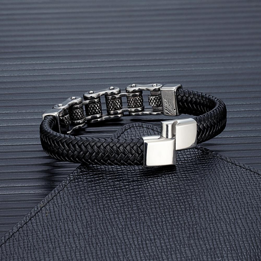 Punk Men Biker Chain Braided Genuine Leather Bracelet Stainless Steel Magnetic Buckle Bracelet Gifts Homme Pulseras