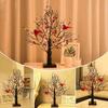 Plastic LED Christmas Tree With Two Birds Warm Light Simulation Birch Christmas Tree Table Decoration