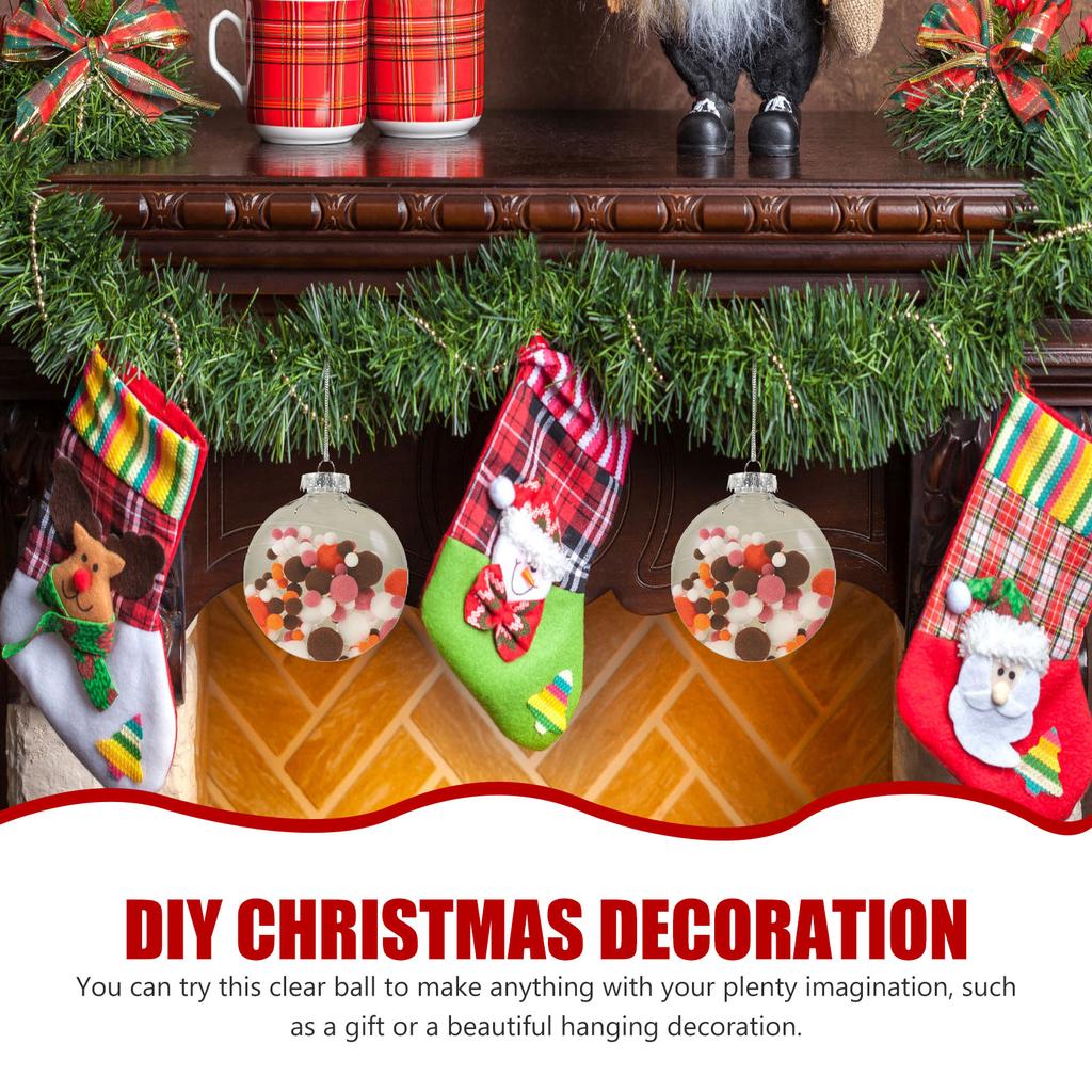 10pcs 8CM Christmas Transparent Balls Hollow DIY Plastic Fillable Bauble Xmas Tree Hanging Ornaments Home Party Gifts Box Decor