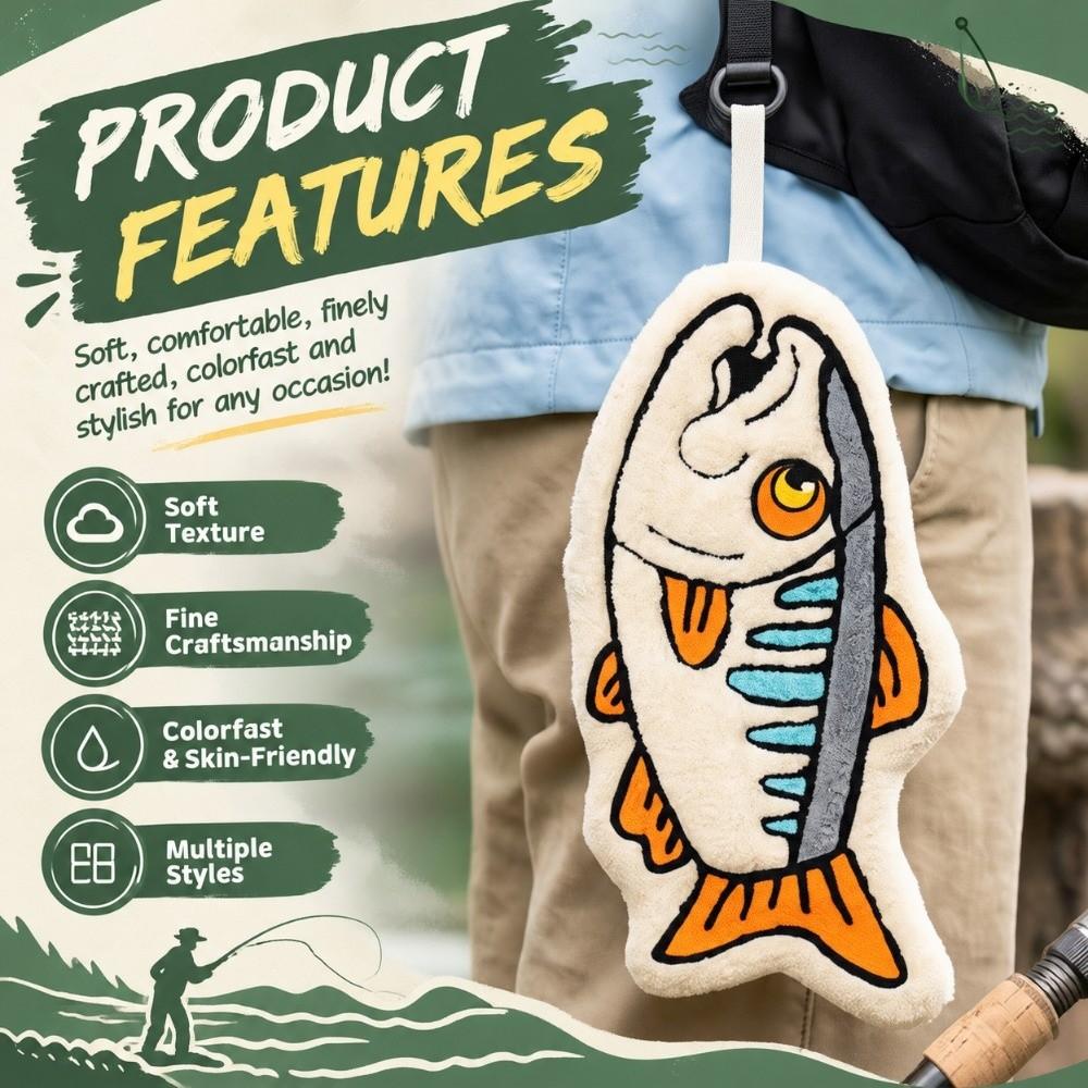 Hanging Lure Fishing Wipe Cloth Absorbent Fish Shaped Towel Fishing Hand Towel Outdoor,Kitchen Etc