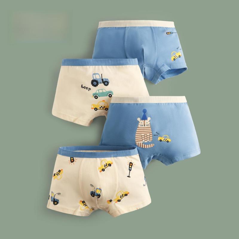 4PC Boys' Cartoon Cotton Antibacterial Boxer Briefs for Kids